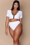 Women Plus Size Swimwear Tankinis Sexy Zipper High Waist Split Swimsuit for Women