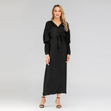 Muslim Women Stylish Kashibo Abaya Muslim Ladies Long Gown Islamic Clothing Jilbab Jalabiya Fashion V-neck Slim Dress