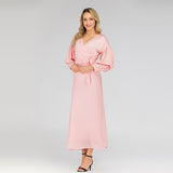 Muslim Women Stylish Kashibo Abaya Muslim Ladies Long Gown Islamic Clothing Jilbab Jalabiya Fashion V-neck Slim Dress