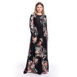 Muslim Women Stylish Kashibo Abaya Muslim Ladies Long Gown Islamic Clothing Jilbab Jalabiya Slim Fit Long Sleeve Printed Round Neck Dress