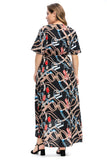 Women Plus Size Dresses Printed V-neck Lace-up Midi Dress