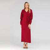 Muslim Women Stylish Kashibo Abaya Muslim Ladies Long Gown Islamic Clothing Jilbab Jalabiya Fashion V-neck Slim Dress