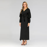Muslim Women Stylish Kashibo Abaya Muslim Ladies Long Gown Islamic Clothing Jilbab Jalabiya Fashion V-neck Slim Dress