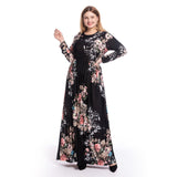 Muslim Women Stylish Kashibo Abaya Muslim Ladies Long Gown Islamic Clothing Jilbab Jalabiya Slim Fit Long Sleeve Printed Round Neck Dress