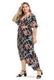 Women Plus Size Dresses Printed V-neck Lace-up Midi Dress