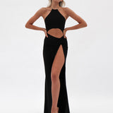 Summer off-the-Shoulder Solid Color Pleated Split Dress Women's Dress Summer