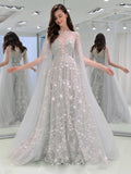 Women Lace Wedding Dress Women's Summer round Neck Long Sleeve Sexy Dress