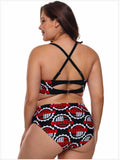 Women Plus Size Swimwear Bikini Strap Tube Top Swimsuit Printed Split Swimsuit Bikini