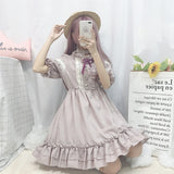 Gothic Lolita Harajuku Style Clothing Summer Large Skirt Lantern Sleeve Lolita Lace Op Dress