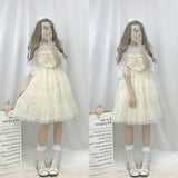 Gothic Lolita Harajuku Style Clothing Season Starry Sky Mesh Girl Dream Embroidered Dress JSK Skirt