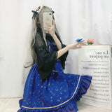 Gothic Lolita Harajuku Style Clothing Summer Girl Starry Sky Lolitajsk Sleeveless Strap Dress