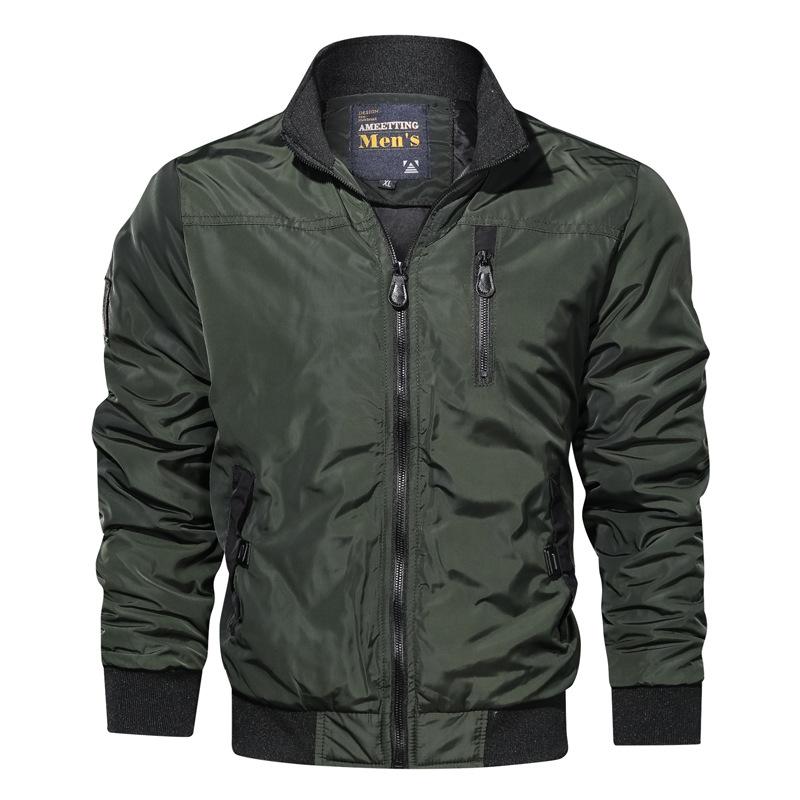 Men Fit Bomber Jacket Windbreaker Moto Street Coat Autumn Solid Color Stand Collar Casual Men's Jacket Slim Fit Youth Flight Suit Jacket Men