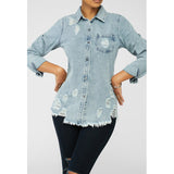 Women Denim Jacket Ripped Slim Fit Denim Shirt Coat Women