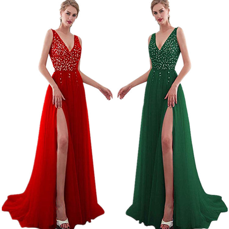 Semi Formal Dresses for Wedding Women's Clothing Split Sexy V-neck Exposed Formal Dress
