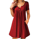 Work Dresses with Pockets plus Size Solid Color Short Sleeve Button Pocket Dress for Women