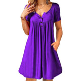 Work Dresses with Pockets plus Size Solid Color Short Sleeve Button Pocket Dress for Women