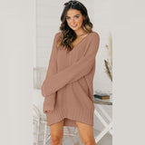 Sweater Dress Outfit With Tights 2 Piece Set Sweater Women's Loose V-neck Mid-Dress Knitwear