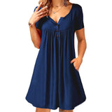 Work Dresses with Pockets plus Size Solid Color Short Sleeve Button Pocket Dress for Women