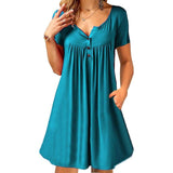 Work Dresses with Pockets plus Size Solid Color Short Sleeve Button Pocket Dress for Women