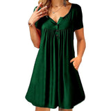 Work Dresses with Pockets plus Size Solid Color Short Sleeve Button Pocket Dress for Women