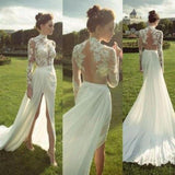 Women Lace Wedding Dress Summer Women's Dress Sexy Lace Long Sleeve See-through Dress