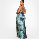 Women Plus Size Maxi Dresses Tie-Dyed Printed Suspender Tight Maxi Dress