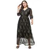 Women Plus Size Dresses Fashion V-neck Lace Stitching Midi Dress