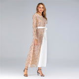 Muslim Women Stylish Kashibo Abaya Muslim Ladies Long Gown Islamic Clothing Jilbab Jalabiya Stitching Sequins Dress
