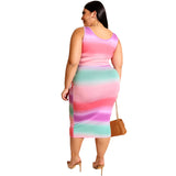 Women Plus Size Midi Dresses Skinny Sheath Fashion Camisole Two-Piece Overskirt Suit