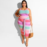 Women Plus Size Midi Dresses Skinny Sheath Fashion Camisole Two-Piece Overskirt Suit