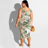 Women Plus Size Midi Dresses Skinny Sheath Fashion Camisole Two-Piece Overskirt Suit