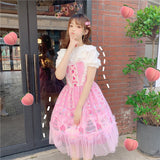 Gothic Lolita Harajuku Style Clothing Strawberry and Cake Lolita Cute Girl Small High Waist Dress