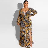Women Plus Size Maxi Dresses Summer Tight Bodycon Deep V Split Sexy Dress