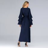 Muslim Women Stylish Kashibo Abaya Muslim Ladies Long Gown Islamic Clothing Jilbab Jalabiya Round Neck Loose Lace-up Long Sleeve Dress Women