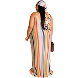 Women Plus Size Maxi Dresses Striped Spaghetti Straps Sexy Straight Dress with Belt