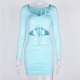Women Summer Dresses Mini Dress Sheath Long Sleeve Pleated Skirt Dress Autumn and Winter