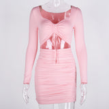 Women Summer Dresses Mini Dress Sheath Long Sleeve Pleated Skirt Dress Autumn and Winter