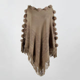 Women PanchoS Autumn and Winter Fur Ball round Neck Pullover Solid Color Sweater for Women