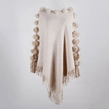 Women PanchoS Autumn and Winter Fur Ball round Neck Pullover Solid Color Sweater for Women