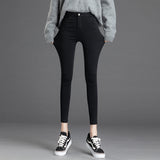 Women's Leggings Women's Outer Wear Autumn and Winter High Waist Slim-Fit Fleece-Lined Black