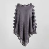 Women PanchoS Autumn and Winter Fur Ball round Neck Pullover Solid Color Sweater for Women