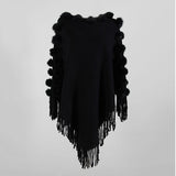 Women PanchoS Autumn and Winter Fur Ball round Neck Pullover Solid Color Sweater for Women