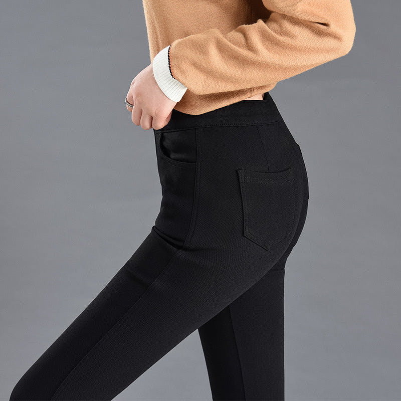 Women's Leggings Women's Outer Wear Autumn and Winter High Waist Slim-Fit Fleece-Lined Black