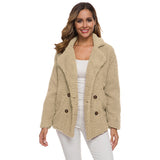 Women Sherpa Jacket Autumn and Winter Women's Clothing Lapel Double Breasted Loose Lamb Plush Coat