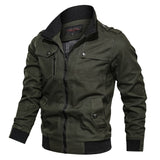 Men Fit Bomber Jacket Windbreaker Moto Street Coat Casual Solid Color Jacket Zipper Pocket Standing Collar