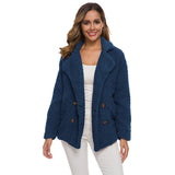 Women Sherpa Jacket Autumn and Winter Women's Clothing Lapel Double Breasted Loose Lamb Plush Coat