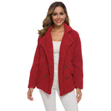Women Sherpa Jacket Autumn and Winter Women's Clothing Lapel Double Breasted Loose Lamb Plush Coat