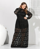 Women Plus Size Maxi Dresses Lace Round Neck Sexy Slim Fit Slimming Evening Dress