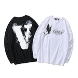 Vlone Sweatshirt Large V Printed Long Sleeve plus Size Retro Sports Men and Women AllMatching Sweater