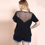 Women Plus Size Tops Lace Black Top Solid Color Fashion T-shirt